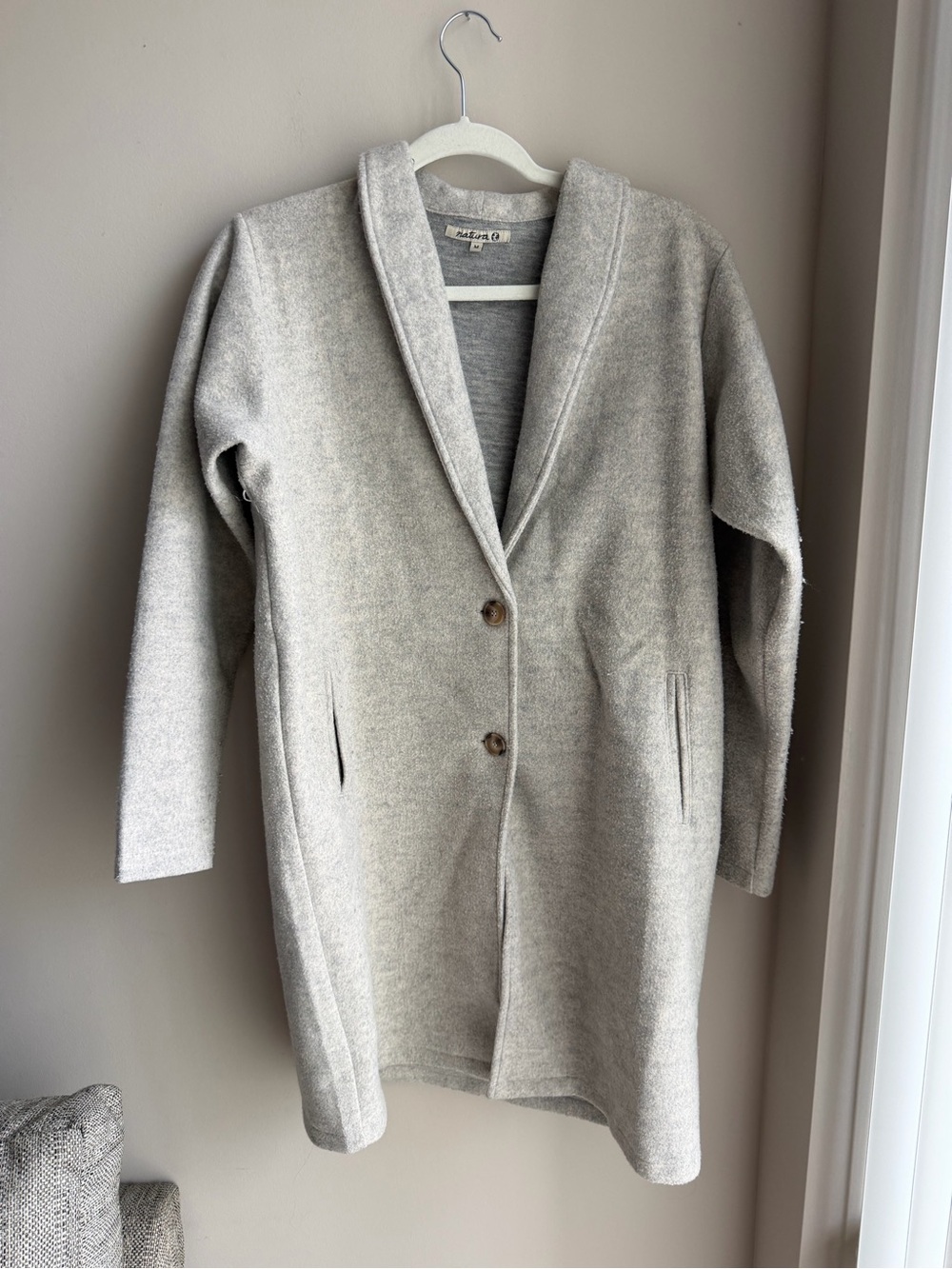 Natura Gray Shawl-Collar Longline Cardigan